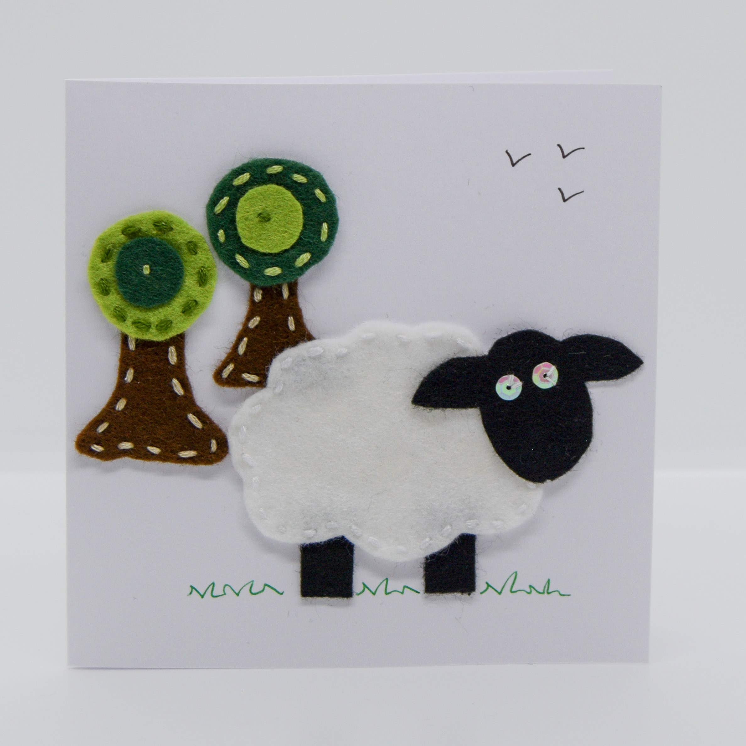 Felt Sheep with Trees Card